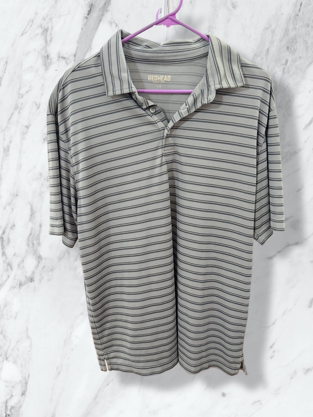 RedHead Men's Light Gray Striped Polo